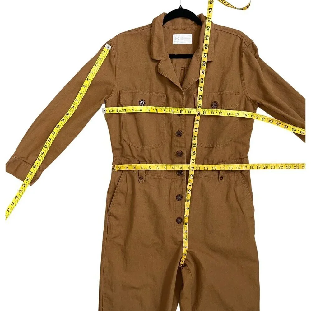 RE/DONE Cotton Linen Utility Boiler Jumpsuit Brown Size 12 Button Front